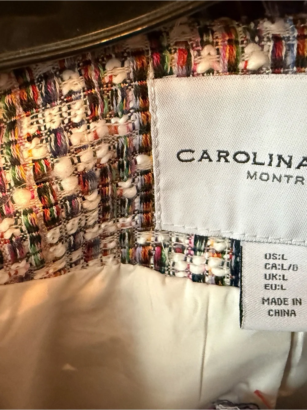 Carolina Belle Tweed Jacket with Multicolor Thread Detail Size L